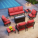 9-Seater Outdoor Metal Diamond Sofa Sets with Fire Pit Table