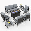 9-Seater Patio Metal Wave Sofa Sets With Fire Pit Table