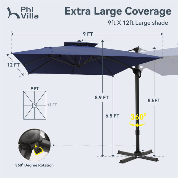 9X12ft Hydraulic Cantilever Patio Umbrellas in 4 Colors