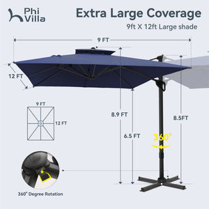 9X12ft Hydraulic Cantilever Patio Umbrellas in 4 Colors