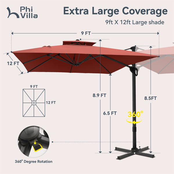 9X12ft Hydraulic Cantilever Patio Umbrellas in 4 Colors 9X12ft Hydraulic Cantilever Patio Umbrellas in 4 Colors