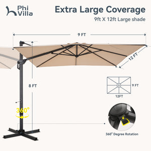 Square Cantilever Patio Umbrella - 360° Rotation and 7-Tilt Adjustable