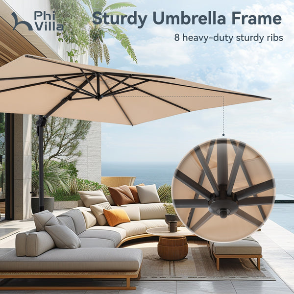 Square Cantilever Patio Umbrella - 360° Rotation and 7-Tilt Adjustable