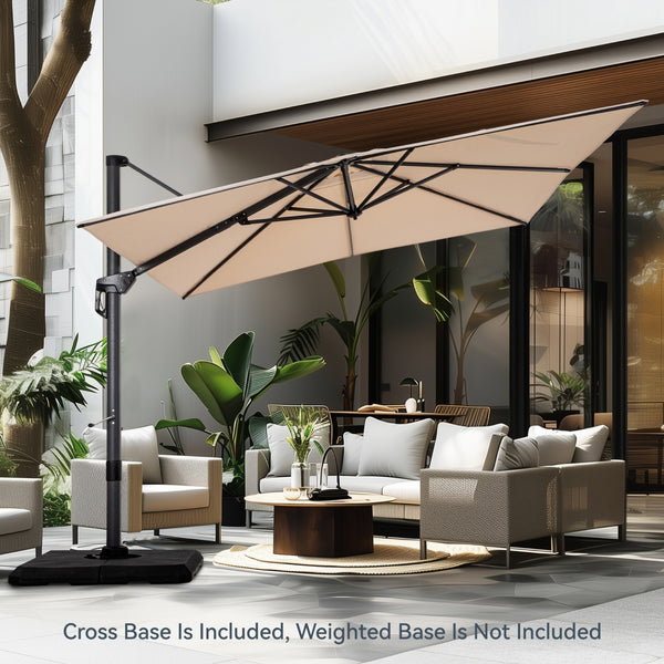 Square Cantilever Patio Umbrella - 360° Rotation and 7-Tilt Adjustable