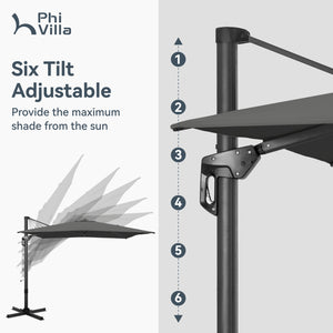 Square Cantilever Patio Umbrella - 360° Rotation and 7-Tilt Adjustable