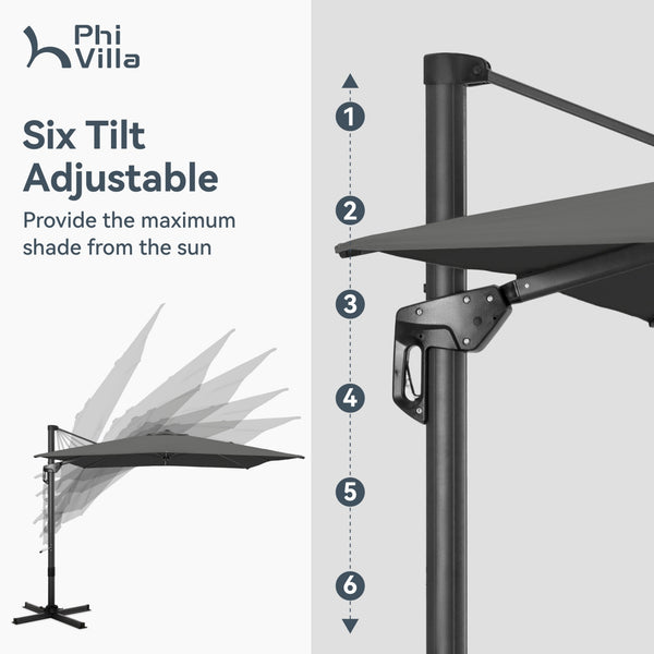 Square Cantilever Patio Umbrella - 360° Rotation and 7-Tilt Adjustable