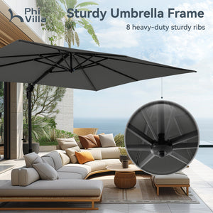 Square Cantilever Patio Umbrella - 360° Rotation and 7-Tilt Adjustable