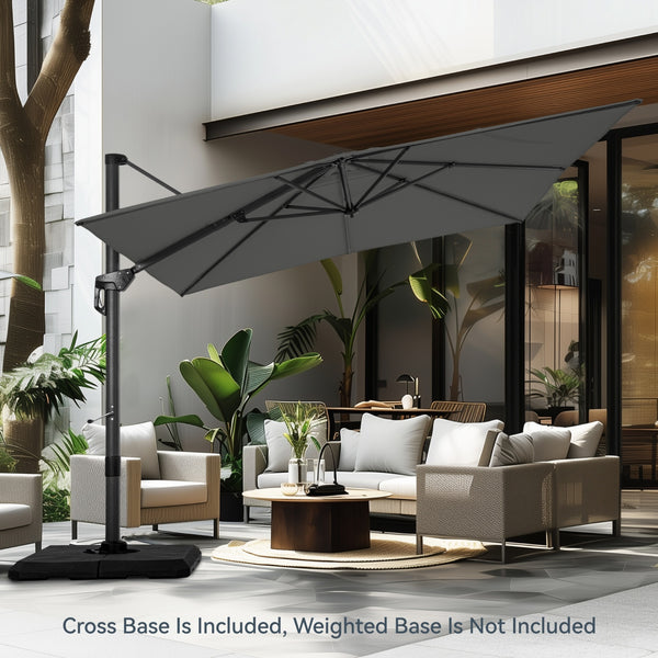 Square Cantilever Patio Umbrella - 360° Rotation and 7-Tilt Adjustable