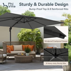 Square Cantilever Patio Umbrella - 360° Rotation and 7-Tilt Adjustable