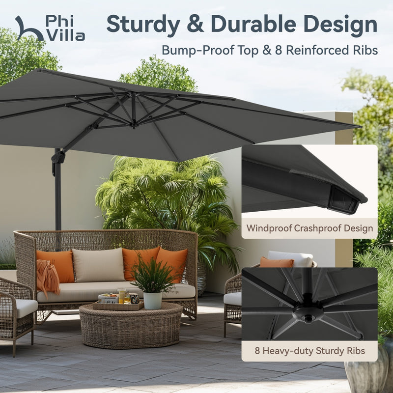 PHI VILLA Cantilever Umbrella - 360° Rotation & 7-Tilt Adjustable
