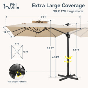 9X12ft Hydraulic Cantilever Patio Umbrellas in 4 Colors