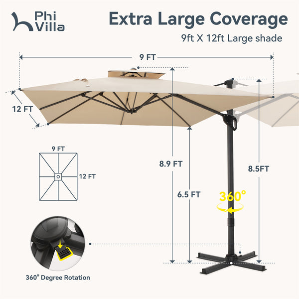 9X12ft Hydraulic Cantilever Patio Umbrellas in 4 Colors