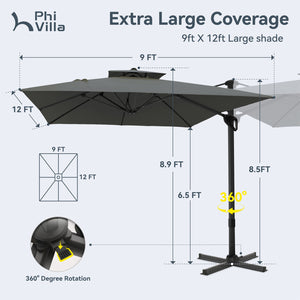 9X12ft Hydraulic Cantilever Patio Umbrellas in 4 Colors