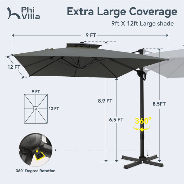 9X12ft Hydraulic Cantilever Patio Umbrellas in 4 Colors