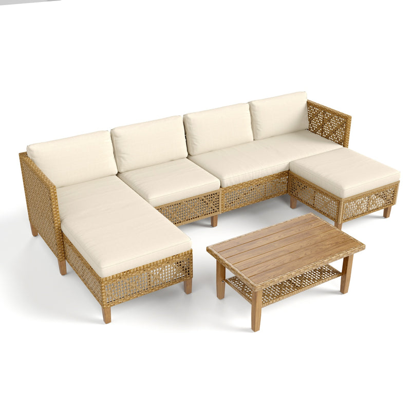 4-Seater Budget-Friendly Bohemian Wicker and Wood Garden Sofa Set