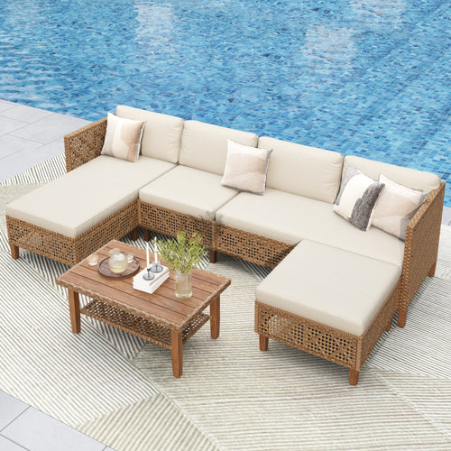 4-Seater Budget-Friendly Bohemian Wicker and Wood Outdoor Couch