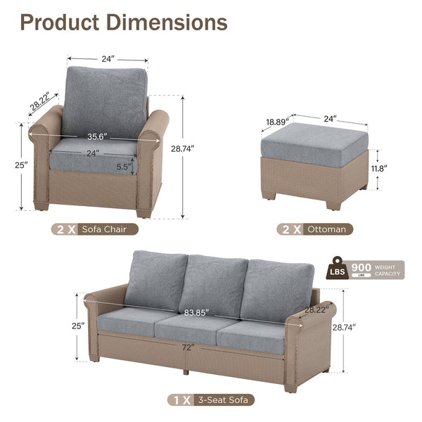 Classic Wicker Garden Sofa Set with Ottomans