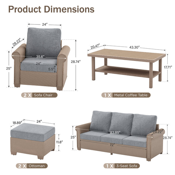 Classic Wicker Garden Sofa Set with Ottomans