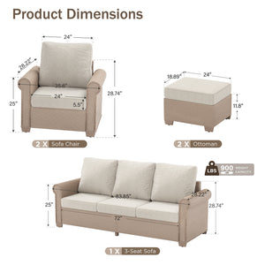 Classic Wicker Garden Sofa Set with Ottomans