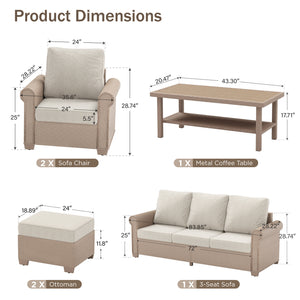 Classic Wicker Garden Sofa Set with Ottomans