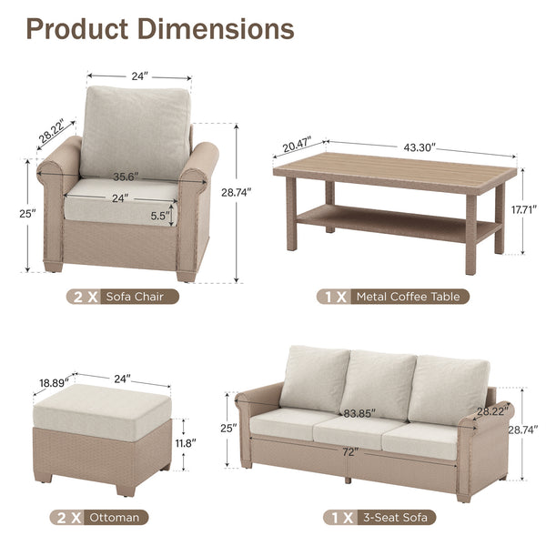 Classic Wicker Garden Sofa Set with Ottomans