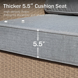 Phi Villa Outdoor Classic Garden Wicker Conversation Sofa Set with Fire Pit Table