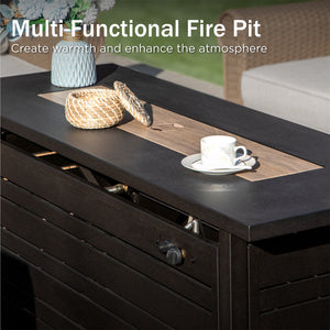 Phi Villa Outdoor Classic Garden Wicker Conversation Sofa Set with Fire Pit Table