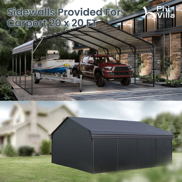 20x20ft 2 Car Metal Carport with Sides