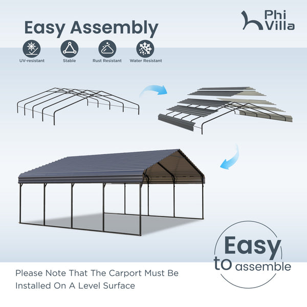 20x20ft 2 Car Metal Carport with Sides-Assembly Components