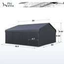 20x20ft 2 Car Metal Carport with Sides-Dimensions detail