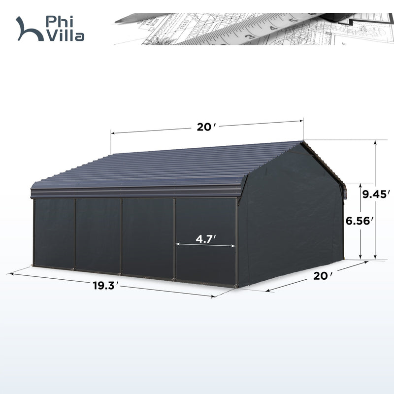 PHI VILLA 20x20ft 2 Car Metal Carports Deluxe Car Storage with Durable Steel Frame and Metal Proof