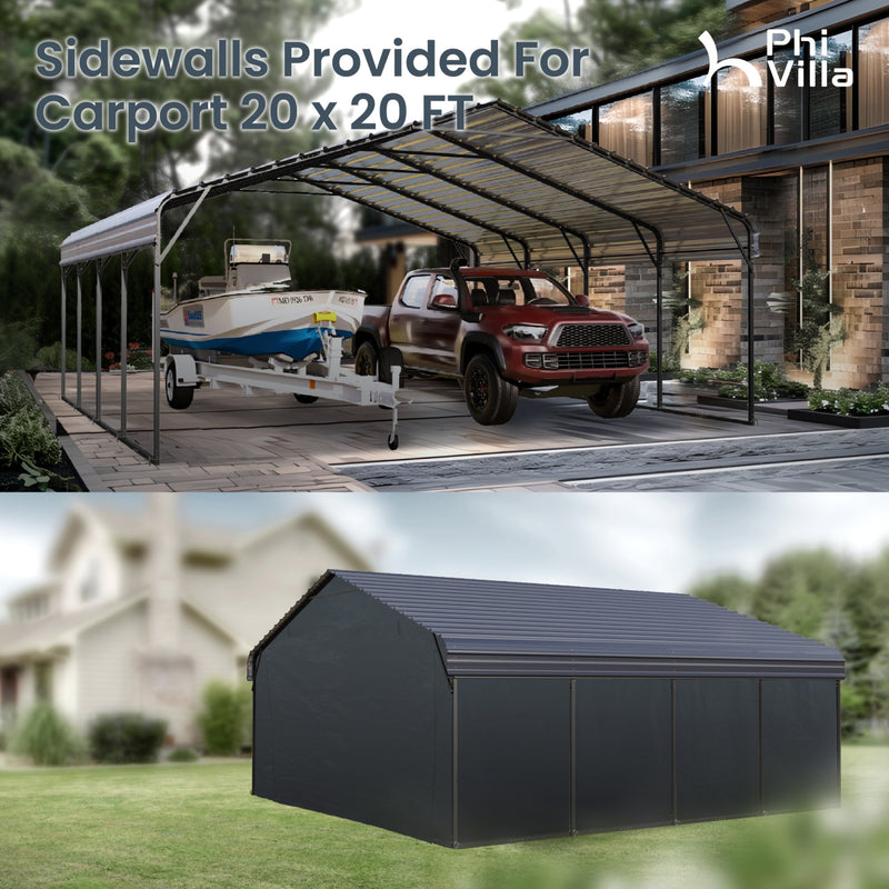 PHI VILLA 20x20ft 2 Car Metal Carports Deluxe Car Storage with Durable Steel Frame and Metal Proof