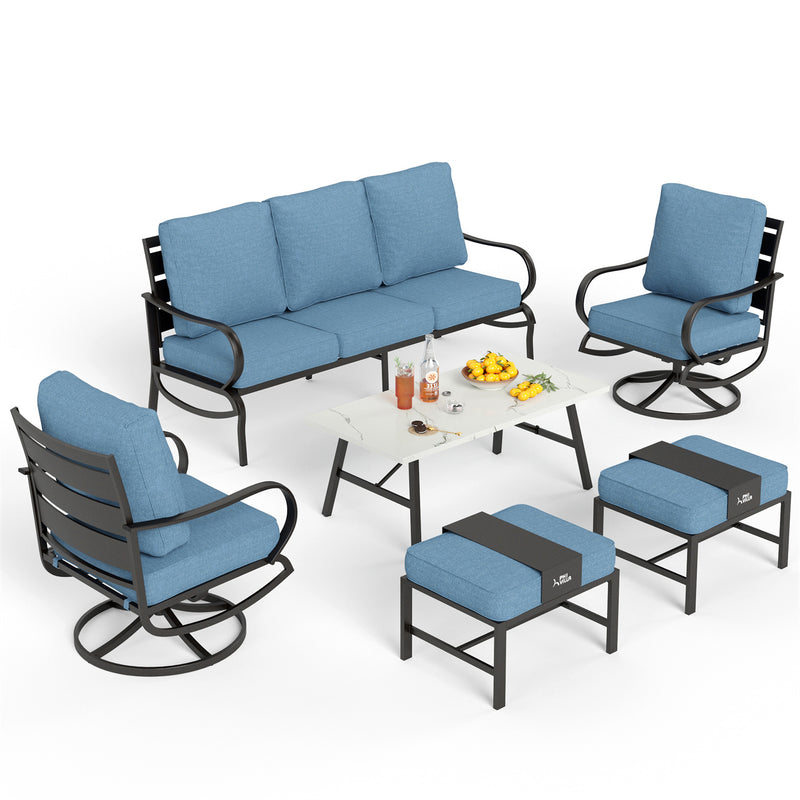 Phi Villa 7-Seater Patio Steel Conversation Sofa Set With Coffee Table & Ottomans