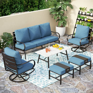 7-Seater Patio Metal Wave Sofa Set with Coffee Table & Ottomans