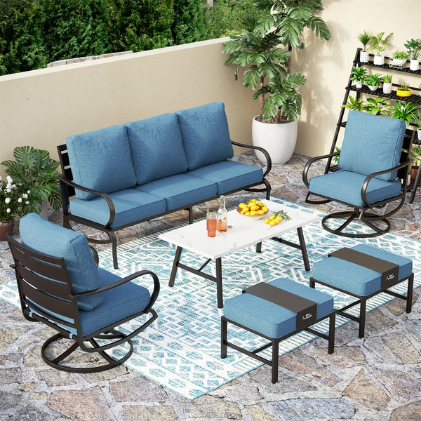 7-Seater Patio Metal Wave Sofa Set with Coffee Table & Ottomans