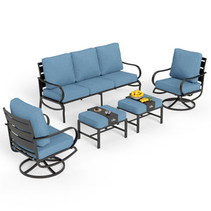 7-Seater Outdoor Metal Wave Sofa Set with Ottomans
