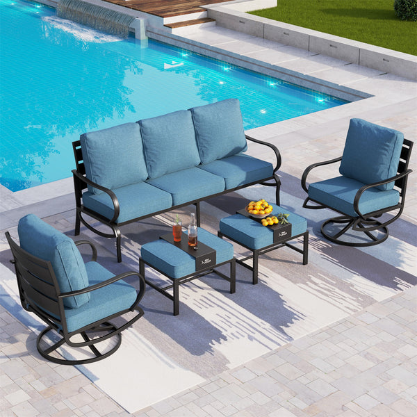 7-Seater Outdoor Metal Wave Sofa Set with Ottomans