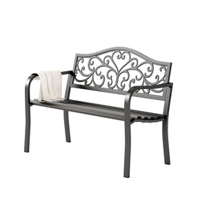 PHI VILLA Outdoor Cast Iron Garden Bench with Unique Three-Dimensional Pattern