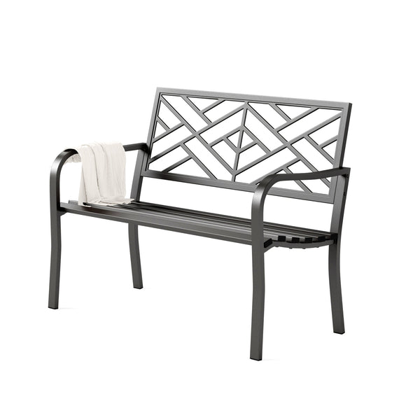 PHI VILLA Outdoor Cast Iron Garden Bench with Unique Three-Dimensional Pattern
