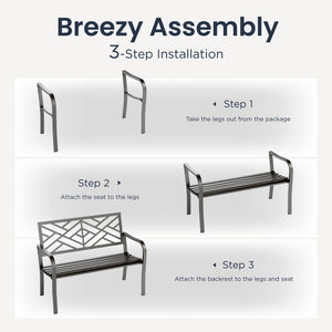 PHI VILLA Outdoor Cast Iron Garden Bench with Unique Three-Dimensional Pattern