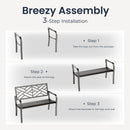 PHI VILLA Outdoor Cast Iron Garden Bench with Unique Three-Dimensional Pattern