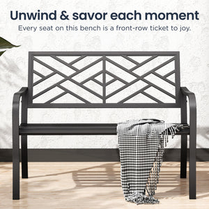 PHI VILLA Outdoor Cast Iron Garden Bench with Unique Three-Dimensional Pattern