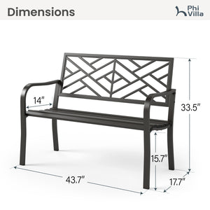 PHI VILLA Outdoor Cast Iron Garden Bench with Unique Three-Dimensional Pattern
