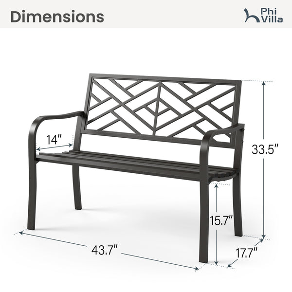 PHI VILLA Outdoor Cast Iron Garden Bench with Unique Three-Dimensional Pattern