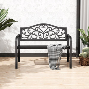 PHI VILLA Outdoor Cast Iron Garden Bench with Unique Three-Dimensional Pattern