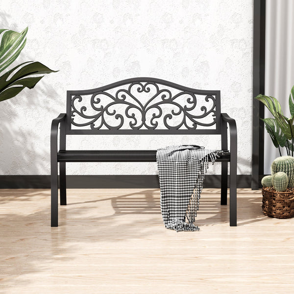 PHI VILLA Outdoor Cast Iron Garden Bench with Unique Three-Dimensional Pattern