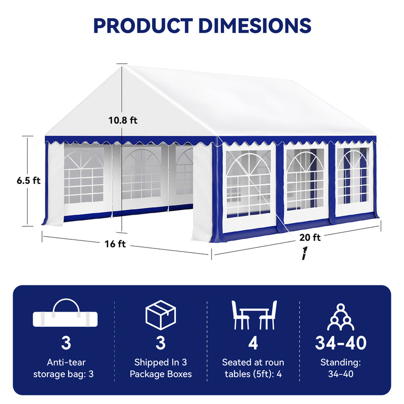 Phi Villa Heavy Duty Party Tent Wedding Event Shelter with Removable Sidewalls