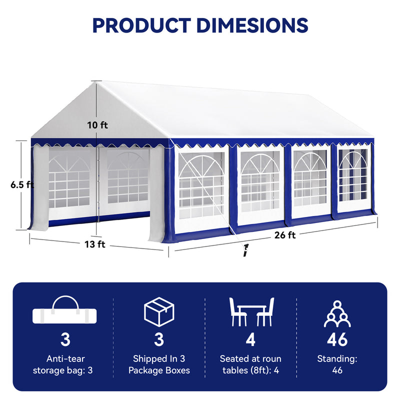 Phi Villa Heavy Duty Party Tent Wedding Event Shelter with Removable Sidewalls