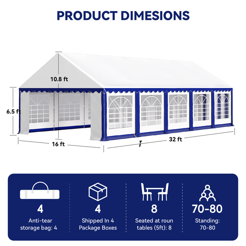 Phi Villa Heavy Duty Party Tent Wedding Event Shelter with Removable Sidewalls