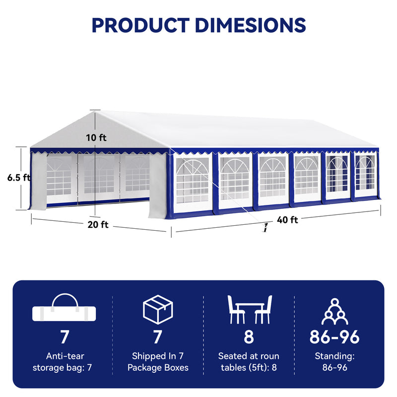 Phi Villa Heavy Duty Party Tent Wedding Event Shelter with Removable Sidewalls